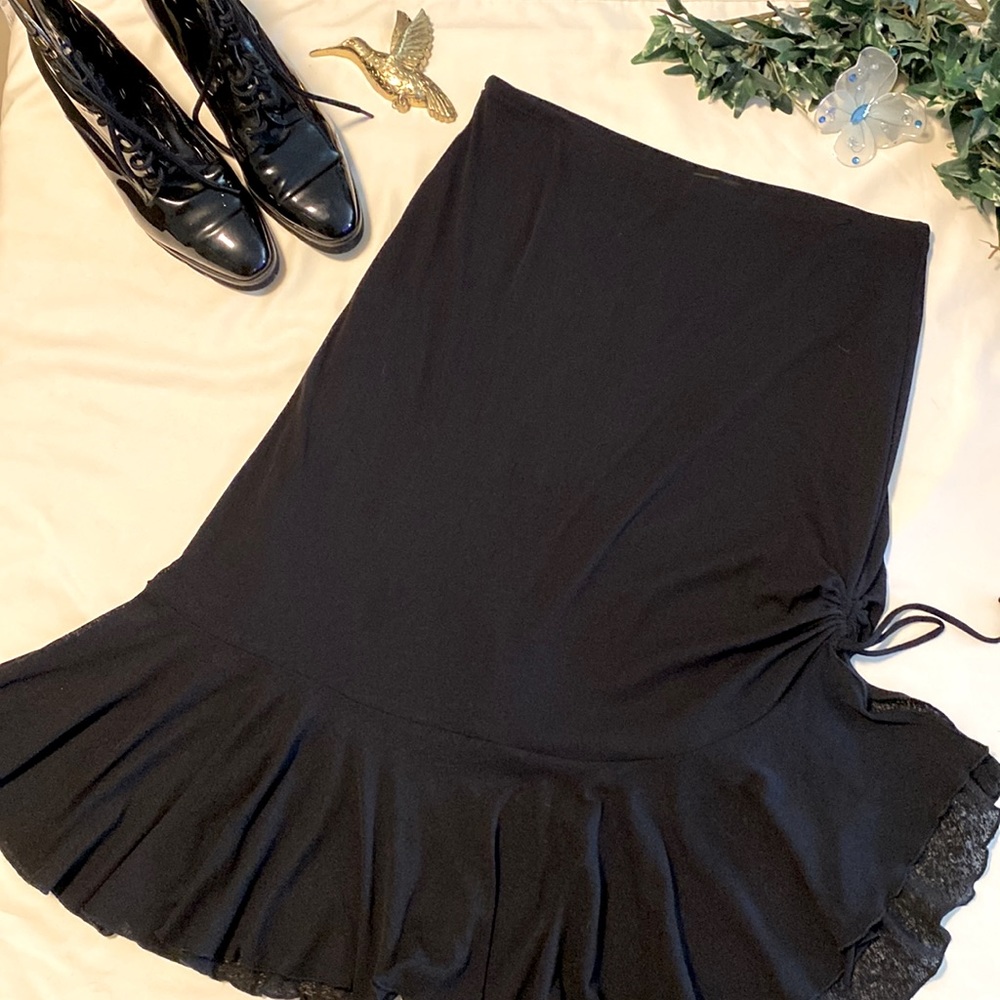 Bob Mozart ❤️ Simi Sheer Pull Tie Side Ruffles Bottom Black Skirt